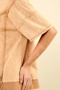 VERY J Round Neck Exposed Seam Slit T-Shirt - Brittney MADE
