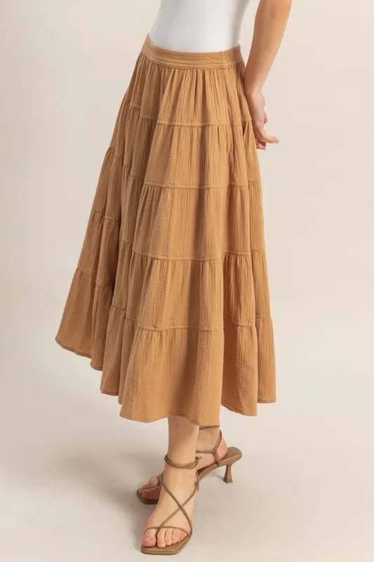 HYFVE Double Gauze Tiered Midi Skirt with Pockets - Brittney MADE