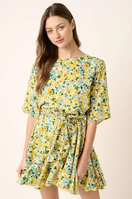 Mittoshop Floral Tie Waist Half Sleeve Mini Dress - Brittney MADE
