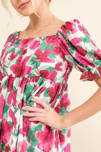 And The Why Smocked Floral Ruffle Short Sleeve Mini Dress - Brittney MADE