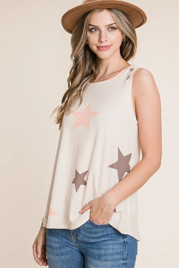 BOMBOM Star Print Round Neck Tank - Brittney MADE