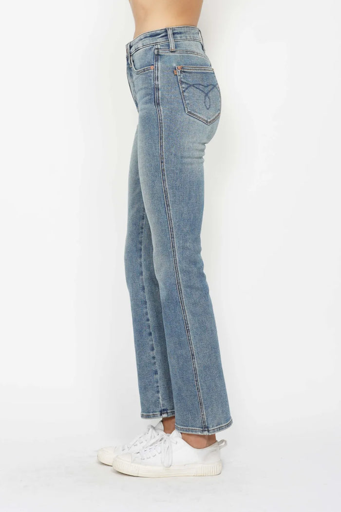 Judy Blue Full Size Tummy Control Back Embroidered Pocketed Bootcut Jeans Plus Size - Brittney MADE