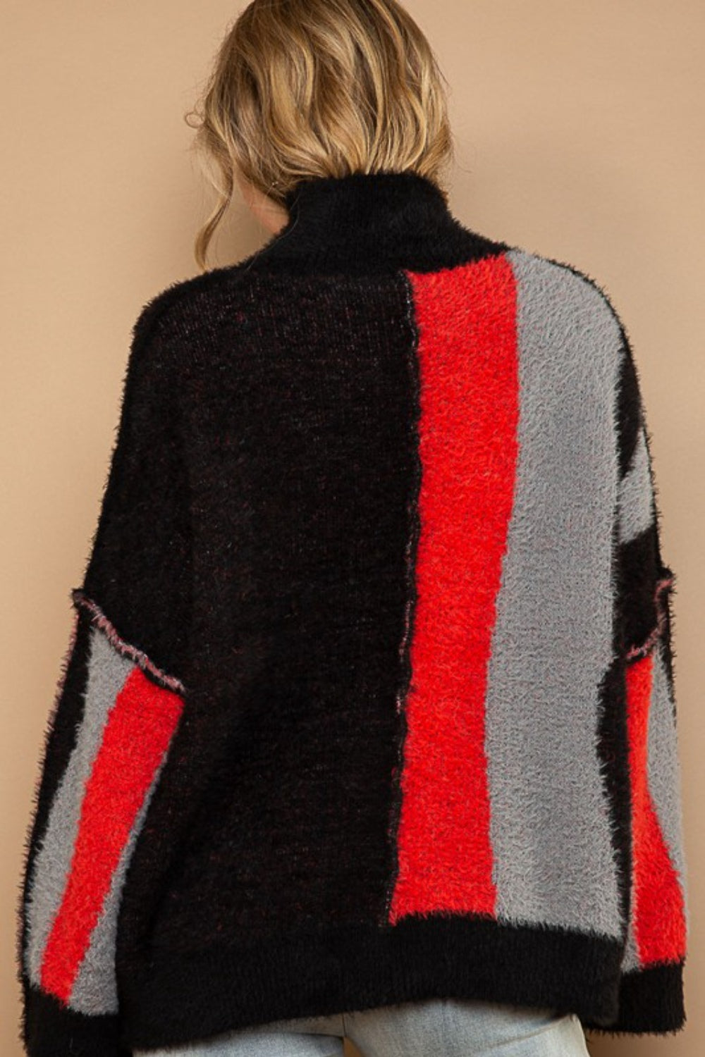 POL Turtleneck Color Block Fringe Detail Sweater - Brittney MADE