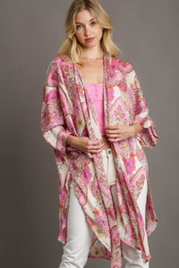 Umgee Full Size Mixed Print Open Front Kimono with Ruffle Sleeves Plus Size - Brittney MADE