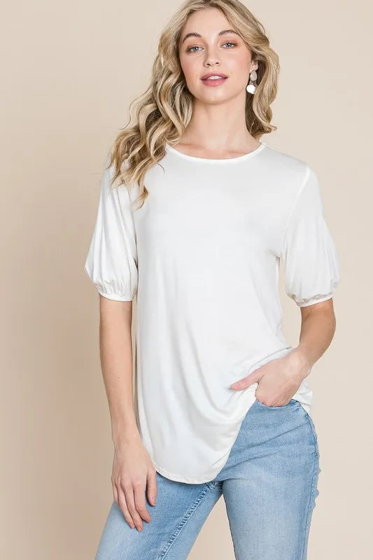 BOMBOM Round Neck Puff Sleeve T-Shirt - Brittney MADE