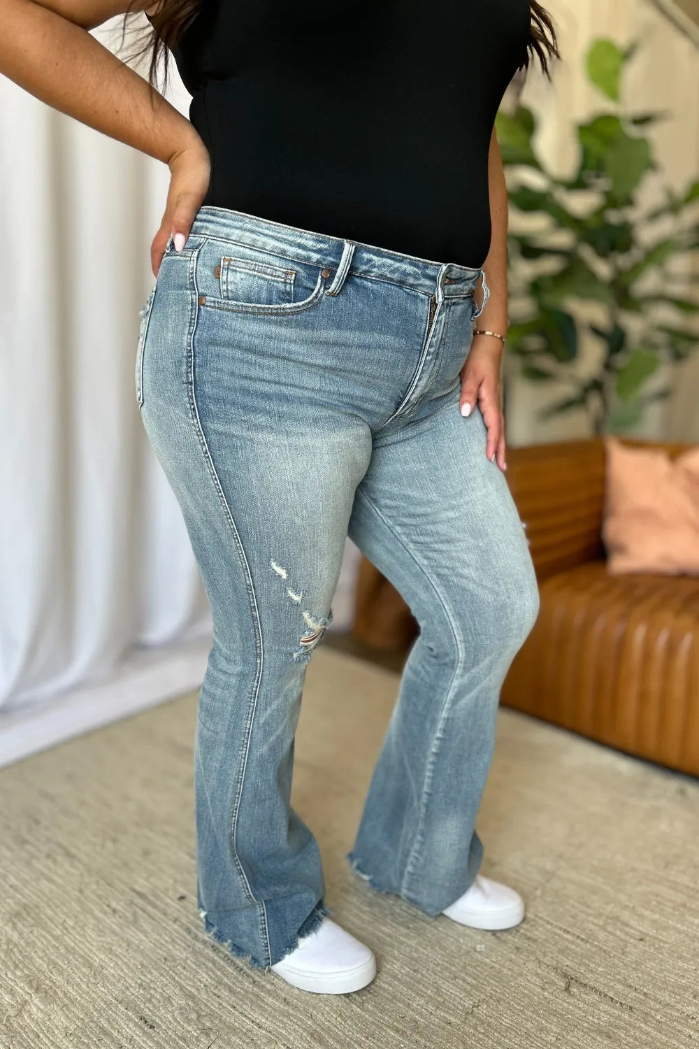 Judy Blue Full Size Medium Rise Tummy Control Destroy Flare - Brittney MADE