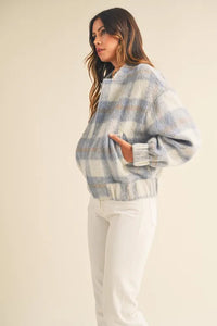 MABLE Plaid Print Fuzzy Bomber Jacket - Brittney MADE