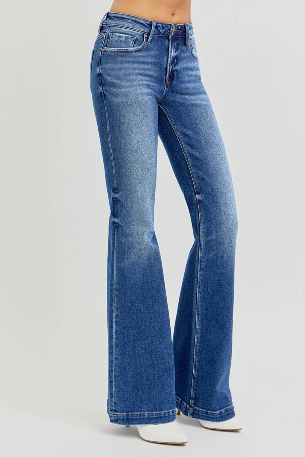 RISEN Full Size Low Rise Flare Jeans with Pockets - Brittney MADE