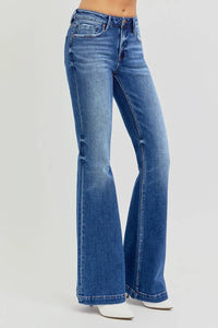 RISEN Full Size Low Rise Flare Jeans with Pockets - Brittney MADE