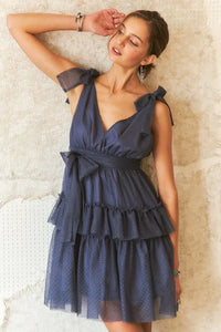 ADORA Tie Shoulder Polka Dot Mesh Dress - Brittney MADE
