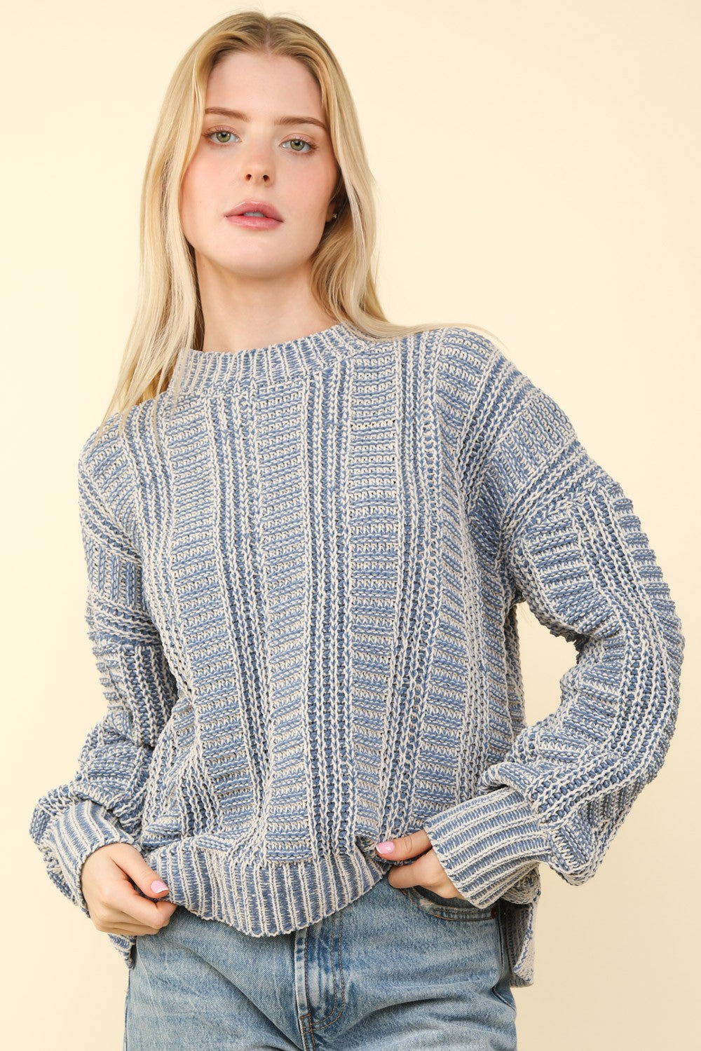 VERY J Two Tone Long Sleeve Sweater - Brittney MADE