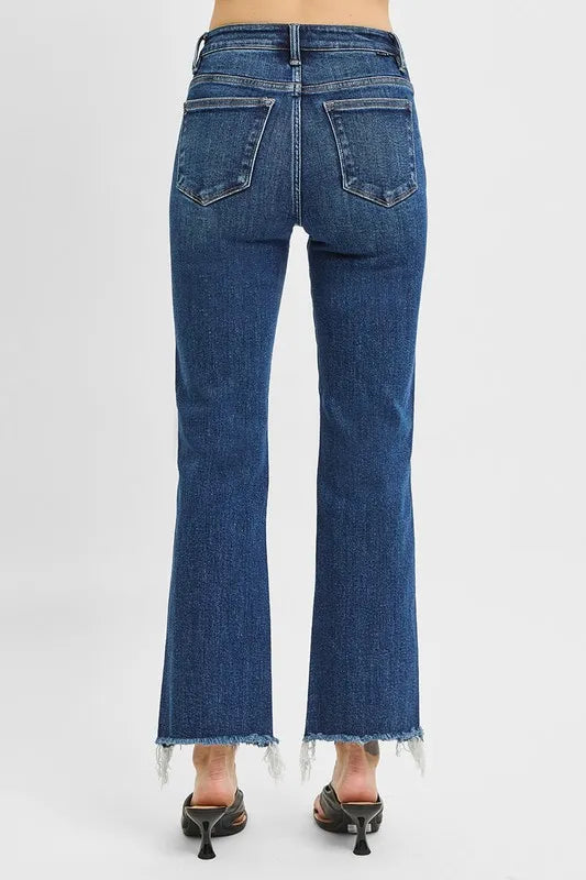 RISEN Full Size Tummy Control High Rise Crop Straight Raw Cut Hem Jeans Plus Size - Brittney MADE
