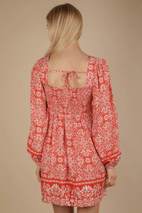 VERY J Printed Smocked Chest Boho Mini Dress - Brittney MADE