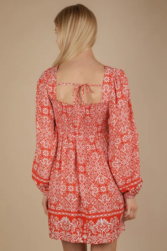 VERY J Printed Smocked Chest Boho Mini Dress - Brittney MADE