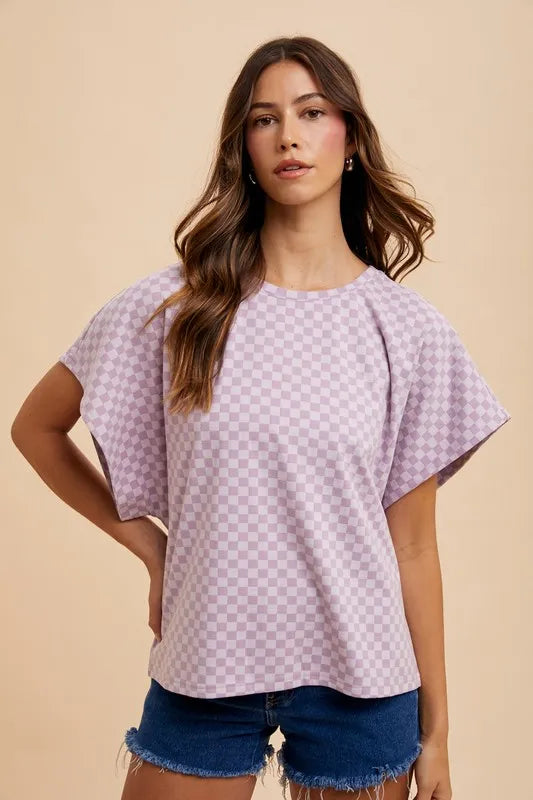 Annie Wear Checkered Round Neck Short Sleeve T-Shirt - Brittney MADE