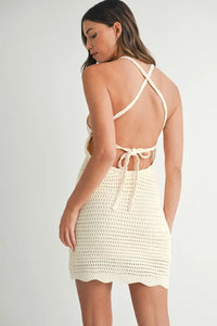 MABLE Crochet Crisscross Spaghetti Strap Mini Dress - Brittney MADE
