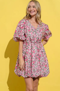 And The Why Full Size Floral Surplice Puff Sleeve Dress - Brittney MADE