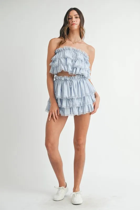 MABLE Ruffle Layered Crop Top and Mini Skirt Set - Brittney MADE