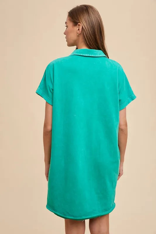 Annie Wear Mineral Washed Johnny Collar Short Sleeve Dress - Brittney MADE