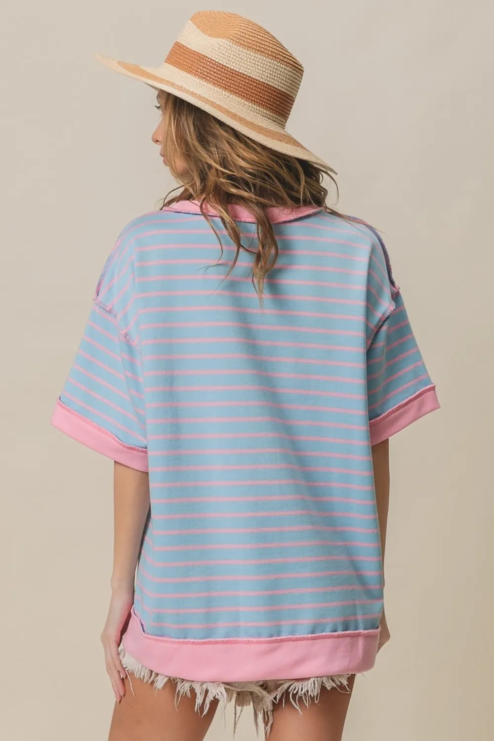BiBi Exposed Seam Stripe Contrast T-Shirt - Brittney MADE
