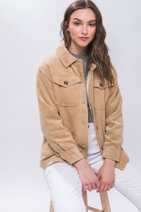 Love Tree Corduroy Button Up Jacket with Sherpa Inside - Brittney MADE