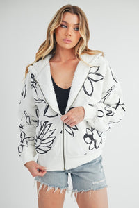 Aemi + Co Flower Print Zip Up Sherpa Hoodie - Brittney MADE