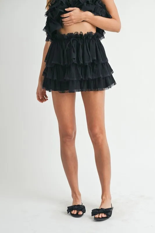 MABLE Ruffle Layered Crop Top and Mini Skirt Set - Brittney MADE