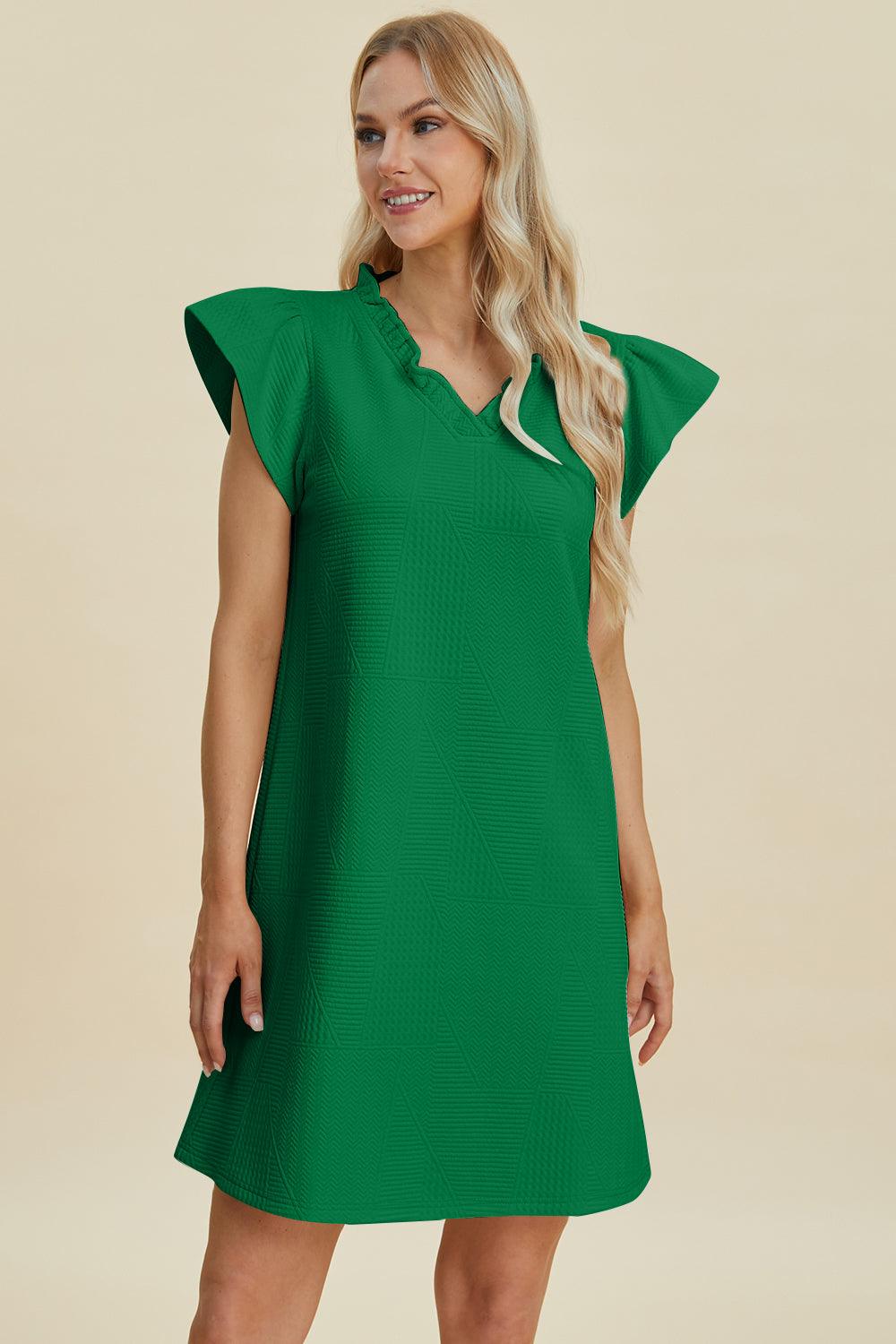 Double Take Full Size Ruffled V-Neck Cap Sleeve Dress - Brittney MADE