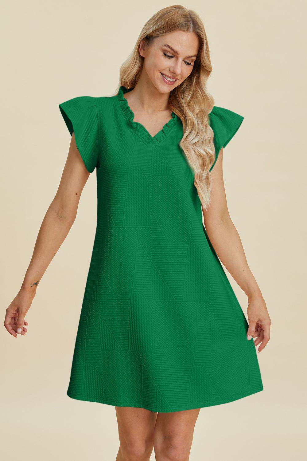 Double Take Full Size Ruffled V-Neck Cap Sleeve Dress - Brittney MADE