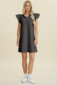 Double Take Full Size Ruffled V-Neck Cap Sleeve Dress - Brittney MADE
