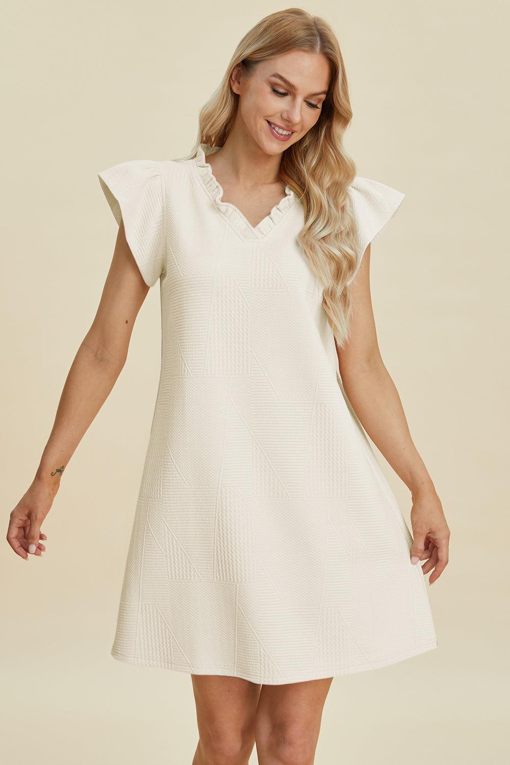 Double Take Full Size Ruffled V-Neck Cap Sleeve Dress - Brittney MADE