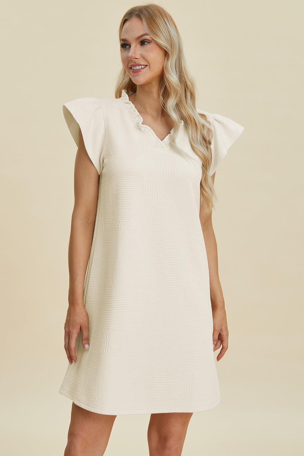 Double Take Full Size Ruffled V-Neck Cap Sleeve Dress - Brittney MADE