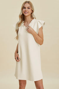 Double Take Full Size Ruffled V-Neck Cap Sleeve Dress - Brittney MADE