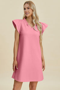 Double Take Full Size Ruffled V-Neck Cap Sleeve Dress - Brittney MADE