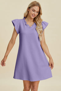 Double Take Full Size Ruffled V-Neck Cap Sleeve Dress - Brittney MADE