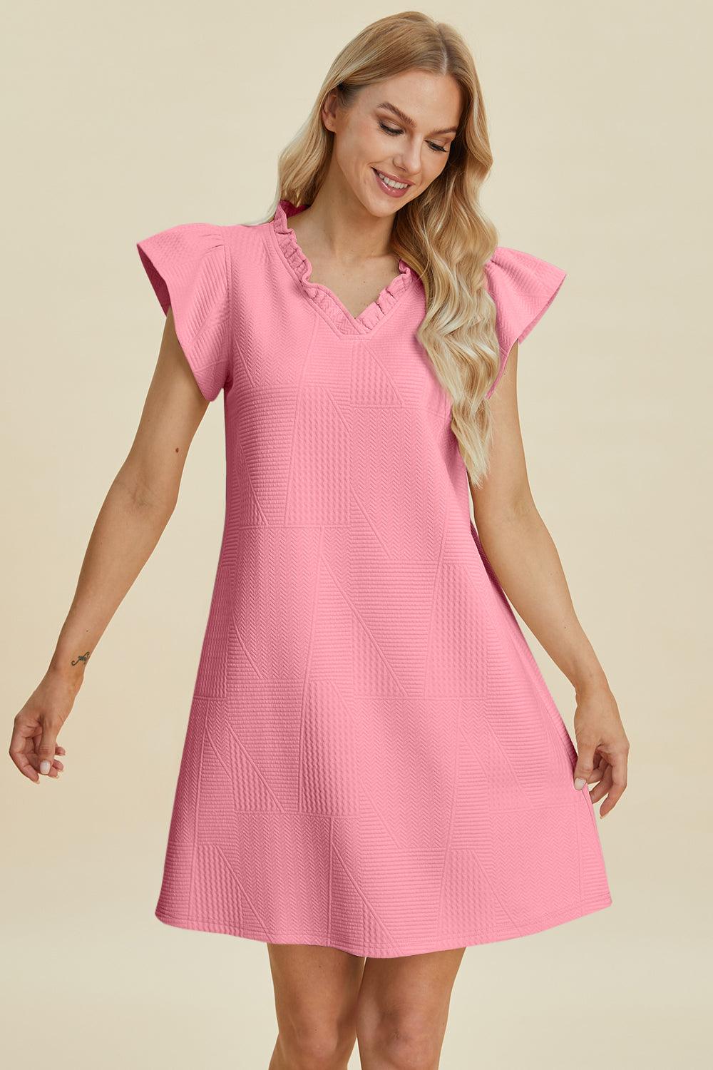 Double Take Full Size Ruffled V-Neck Cap Sleeve Dress - Brittney MADE