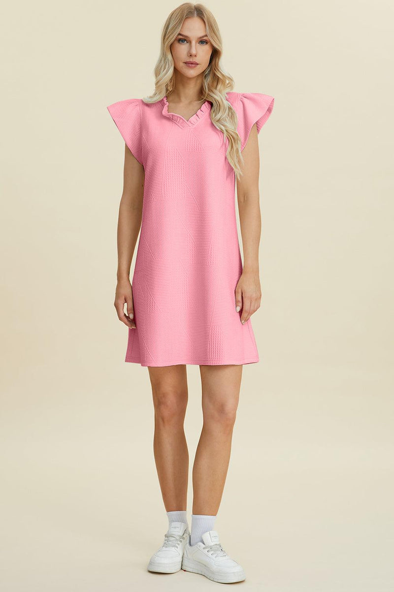 Double Take Full Size Ruffled V-Neck Cap Sleeve Dress - Brittney MADE