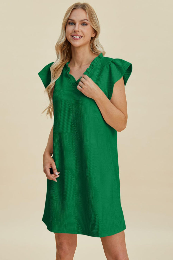 Double Take Full Size Ruffled V-Neck Cap Sleeve Dress - Brittney MADE