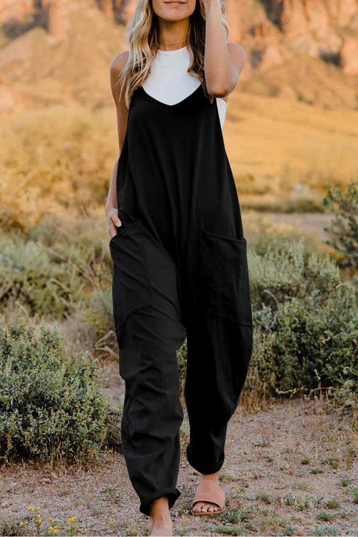Double Take Full Size V-Neck Sleeveless Jumpsuit with Pockets - Brittney MADE