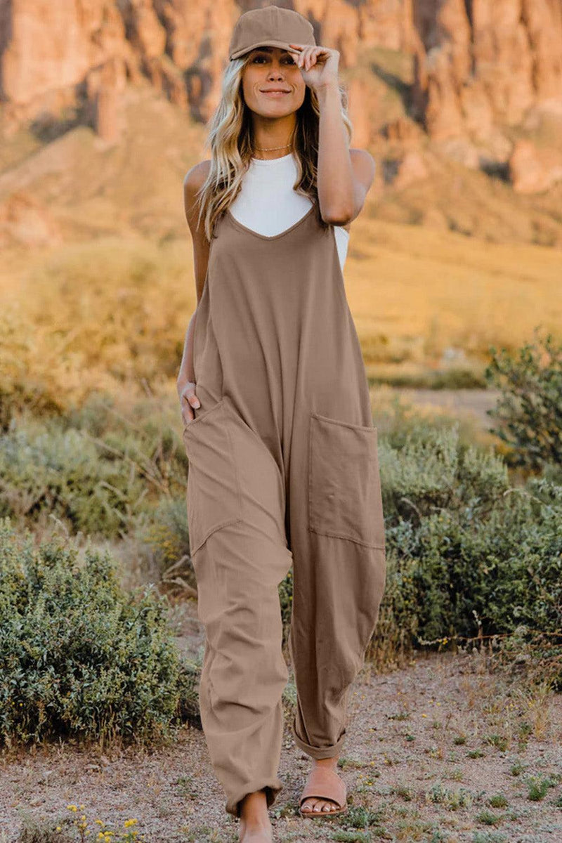 Double Take Full Size V-Neck Sleeveless Jumpsuit with Pockets - Brittney MADE