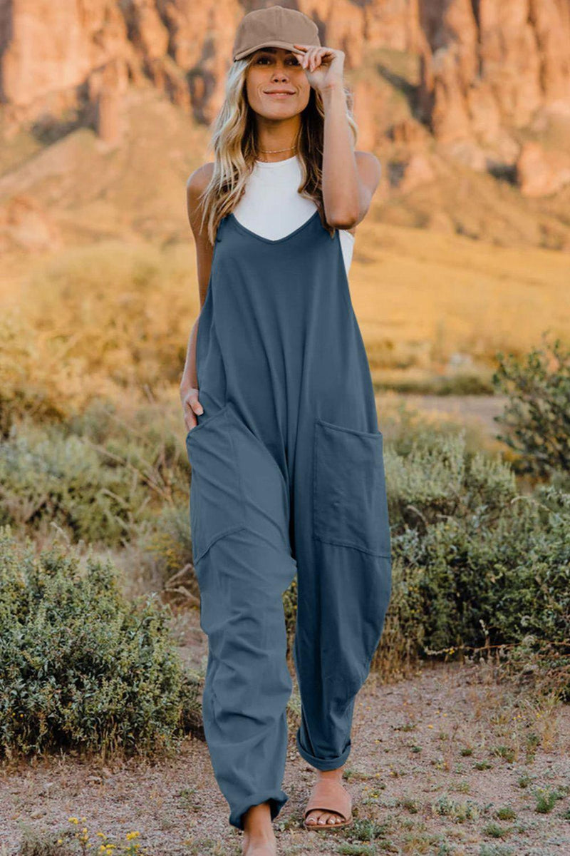 Double Take Full Size V-Neck Sleeveless Jumpsuit with Pockets - Brittney MADE