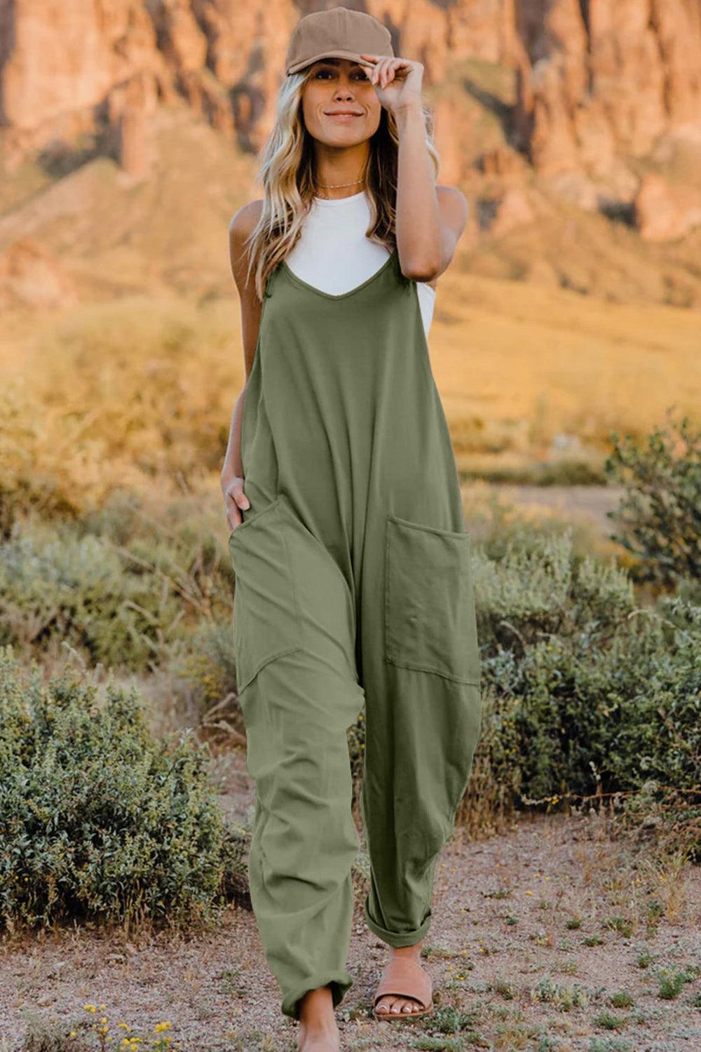 Double Take Full Size V-Neck Sleeveless Jumpsuit with Pockets - Brittney MADE