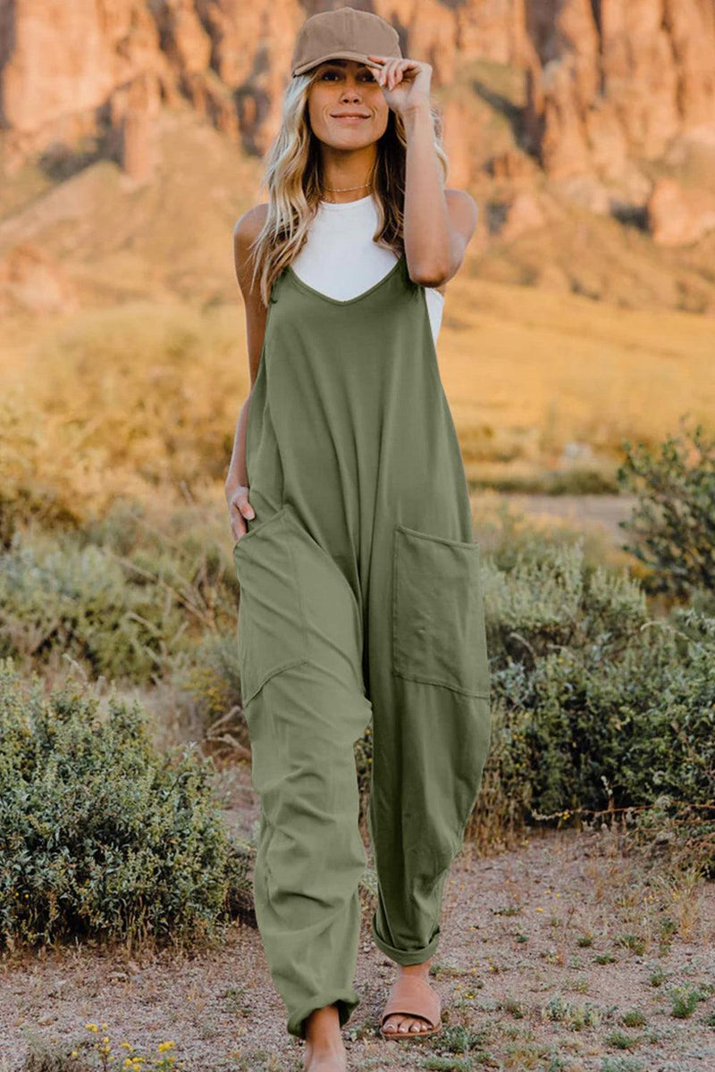 Double Take Full Size V-Neck Sleeveless Jumpsuit with Pockets - Brittney MADE