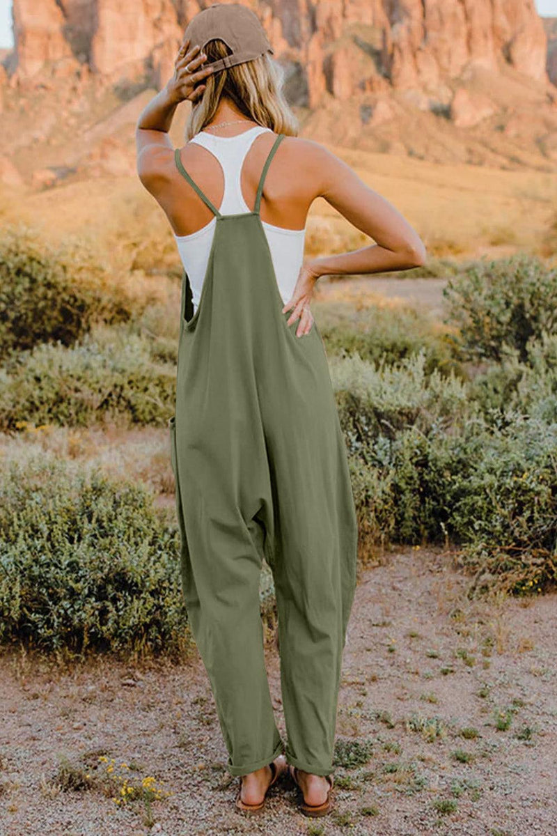 Double Take Full Size V-Neck Sleeveless Jumpsuit with Pockets - Brittney MADE