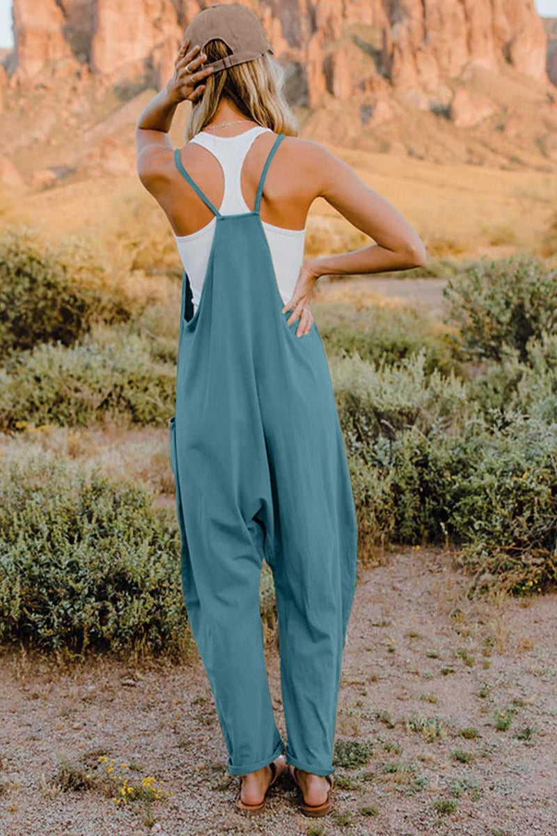 Double Take Full Size V-Neck Sleeveless Jumpsuit with Pockets - Brittney MADE