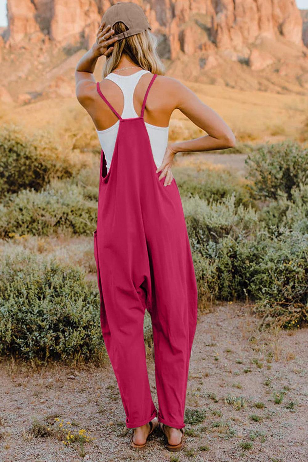 Double Take Full Size V-Neck Sleeveless Jumpsuit with Pockets - Brittney MADE