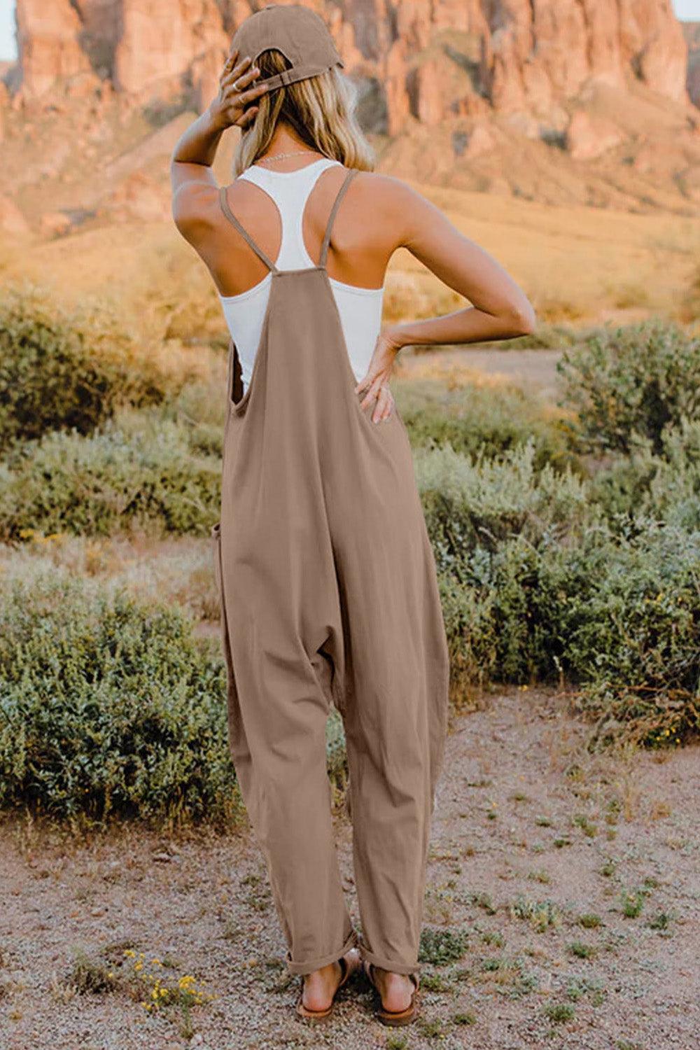 Double Take Full Size V-Neck Sleeveless Jumpsuit with Pockets - Brittney MADE