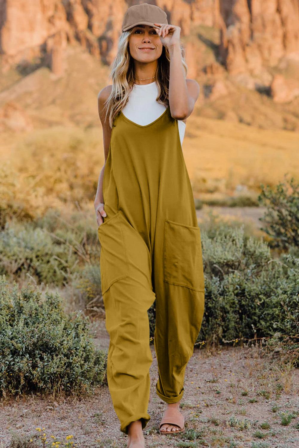 Double Take Full Size V-Neck Sleeveless Jumpsuit with Pockets - Brittney MADE