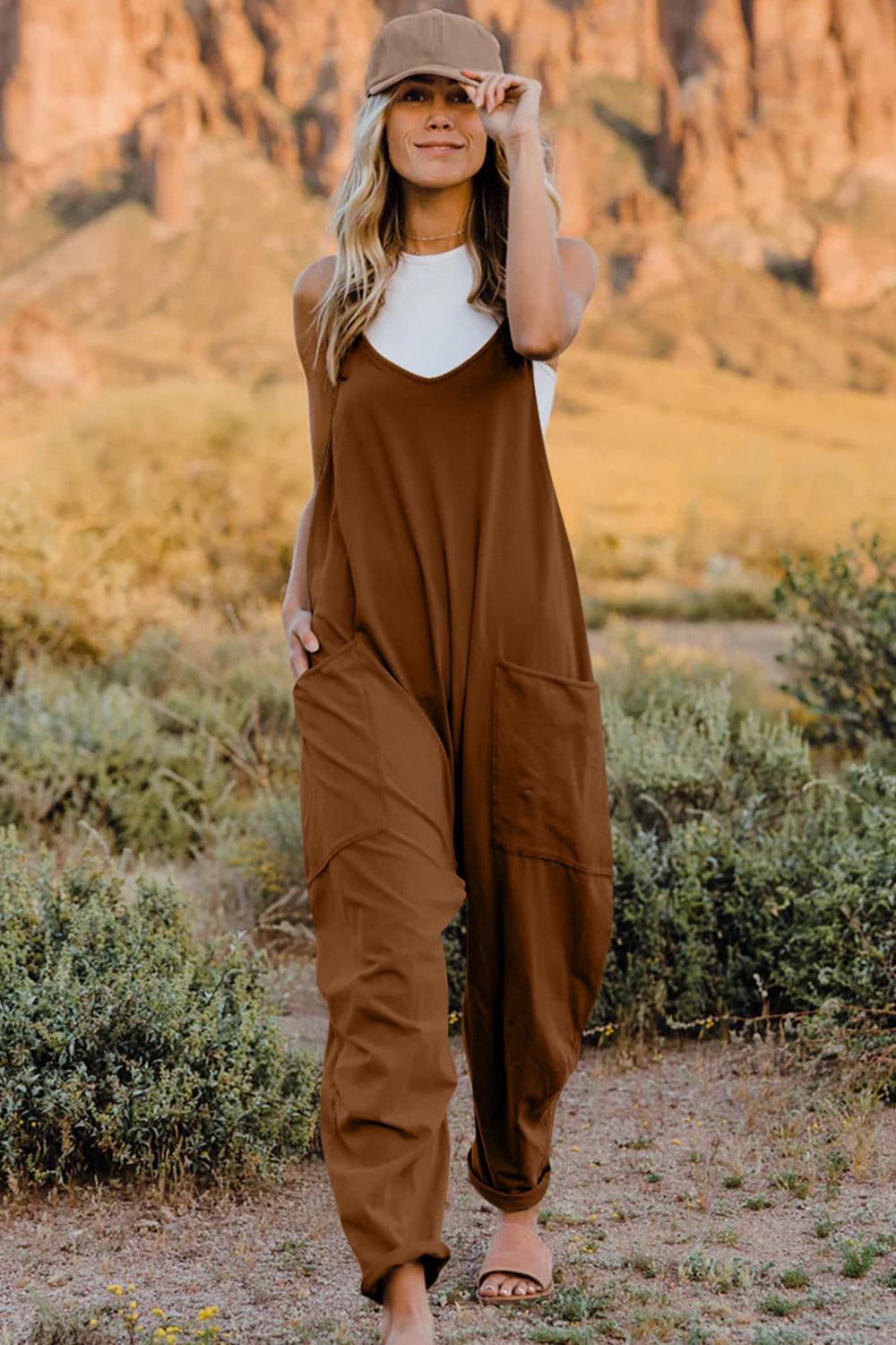 Double Take Full Size V-Neck Sleeveless Jumpsuit with Pockets - Brittney MADE