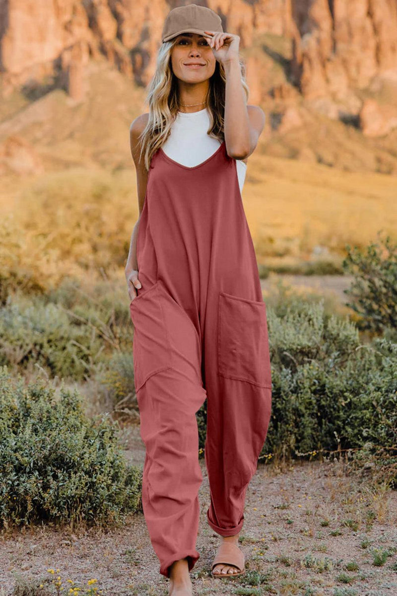Double Take Full Size V-Neck Sleeveless Jumpsuit with Pockets - Brittney MADE